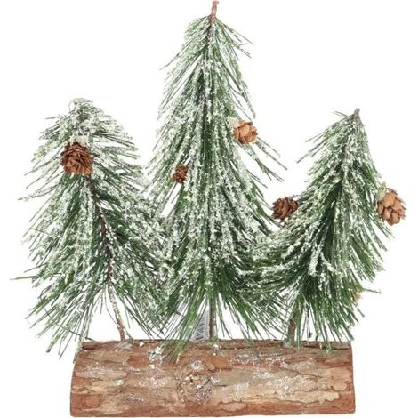 Decoración navideña: tres árboles de Navidad sobre un tronco de 22 cm. (1/3)