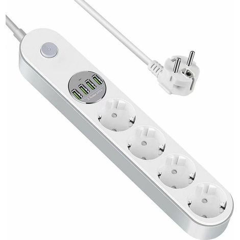 Regleta de alimentación USB con protección contra sobretensiones, 4 enchufes + 4 USB, interruptor, 2 m (1/4)