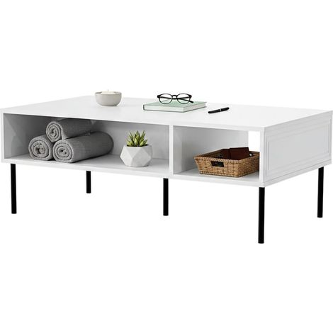 Tavolino da salotto Enemonzo, Con due vani contenitore, Rialzato da terra, 110x60 h40 cm, Bianco
