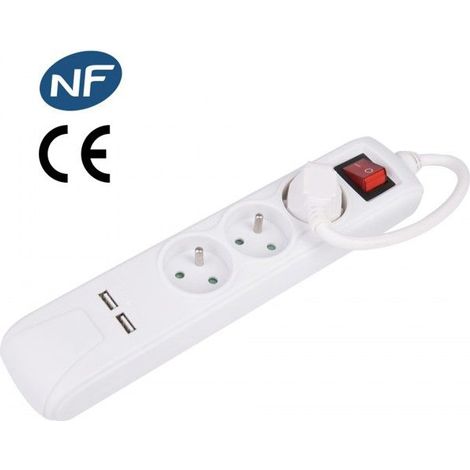 Bloc Blanc 3 Prises + Interrupteur + 2 Ports Usb Fnbku03 White Pullman