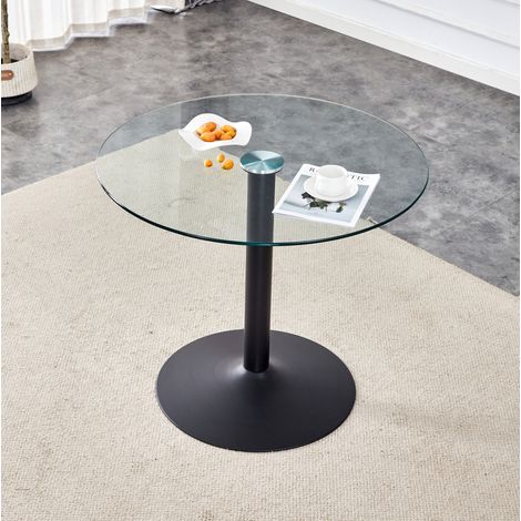 Mesa alta redonda de vidrio templado transparente y metal negro 85x76 cm (1/5)