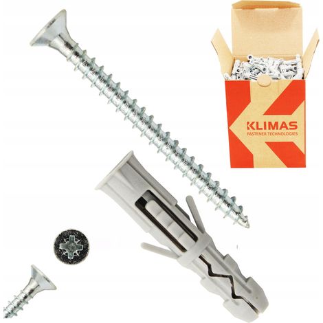 Chevilles A Expansion Klimas 6 x 30 Avec Vis 3,5 x 60, Tete Fraisee PZ2, Lot De 200 (1/5)