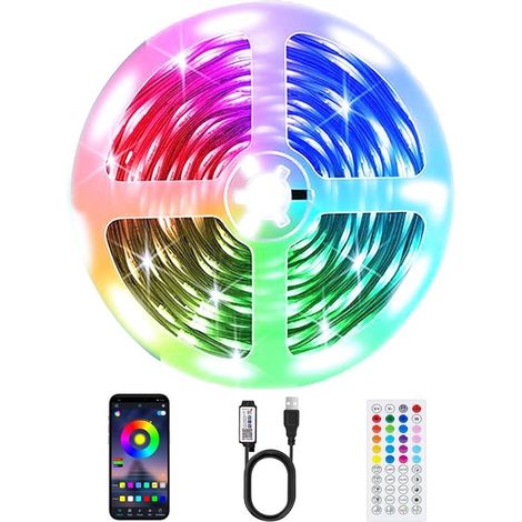 Guirlande LED – 15 m – Bluetooth – Télécommande – Application – Décoration – Chambre, bureau (1/5)