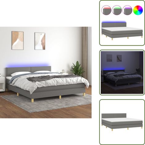 Cama con cabecero ajustable - vidaXL Cama box spring con colchón y LED tela gris oscuro 180x200 cm - Cama con tira LED