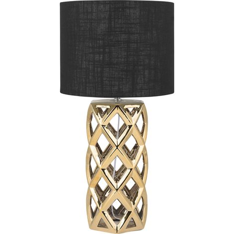 Lámpara de mesa de cerámica negro dorado base pantalla tambor Selja (1/5)