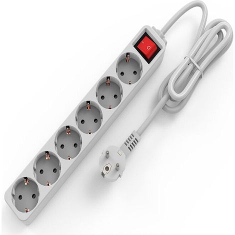 Multiprise Electrique Chargeur/Parafoudre et Surtension  6 Prises Bloc Multiprises  Secteur 1.5M Blanc