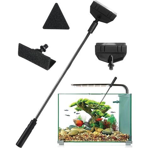 3-in-1 Aquarium Cleaning Kit, Stainless Steel Scraper, 33cm Adjustable Handle, Glass Accessory (1/5)