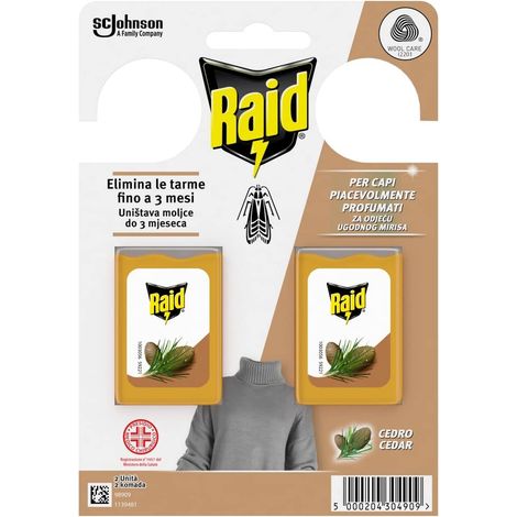 Raid Anti Tarme Gel Vestiti, Per Capi Piacevolmente Profumati, Fragranza al Cedro, 2 Pezzi (1/5)
