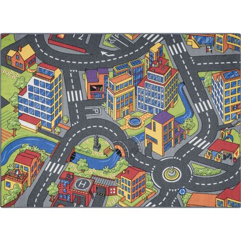 REBEL ROADS TEPPICH Town life 97 Großstadt, Straßen rutschfest für Kinder - grau grey 95x133 cm