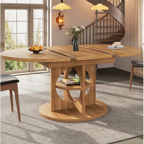Mesa de comedor extensible (110/150x110x76 cm), con almacenamiento integrado, MDF, color madera (1/5)