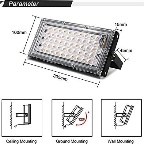 Set mit 4 ultrahellen, wasserdichten IP66-LED-Flutlichtstrahlern für den Außenbereich, geeignet für Hof, Garage, Sportplatz (50 W) (1/4)