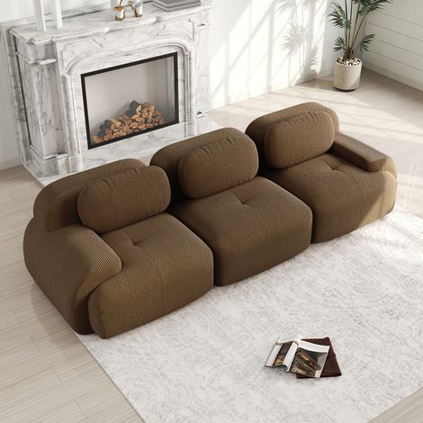 Sofá modular 298x103x70 cm de tejido acanalado marrón, sin montaje, FLORAGRACE (1/5)