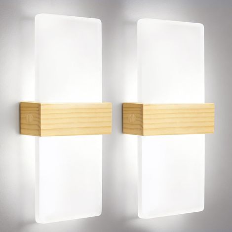 2 x Interior Wall Light Wood 6500K Cool White 12W  Modern Acrylic LED Bedroom Wall Light Up and Down Lighting for Hallway Stairs Bedroom Living Room (1/5)