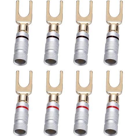 8 Pièces Y Plug U fourche fiche banane 45 degrés vis pelle connecteur pour haut parleur fil bricolage, résistant à la corrosion, 4 noir et 4 rouge (1/5)