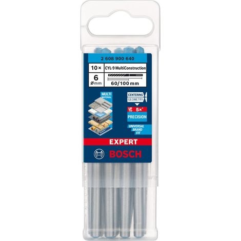 Bosch Professional 10x Punte Expert CYL-9 MultiConstruction per Calcestruzzo, Ø 6.00x100 mm, Accessorio Trapano a Percussione (1/5)