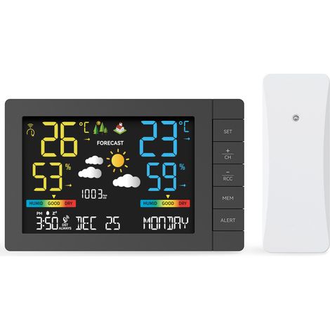 Écran couleur négatif station météo affichage numérique multifonction horloge météo température hygromètre onde électrique horloge barométrique Trend Chart (1/5)