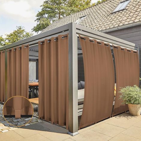 Rideau Extérieur Lot de 2 Rideau pour Pergola Occultant Résistant aux Intempéries avec Oeillet, Rideaux pour Tonnelle, Balcon, Terrasse, Rideaux avec Passants en Bas, H213 x L132 cm, Brun (1/5)