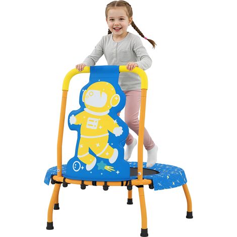 Mini trampoline pour enfant bleu sans ressorts avec poignée rembourrée et pieds antidérapants pour jardin et salle de jeux (1/5)