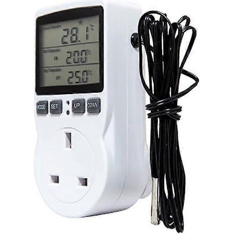Contrôleur de température numérique avec prise de courant, thermostat avec minuterie et sonde de température pour chauffage et climatisation (Royaume-Uni) (1/5)