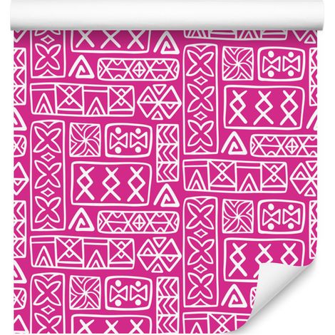 Carta da parati con motivo geometrico polinesiano, rosa cipria e viola, 50x1000 cm (1/5)
