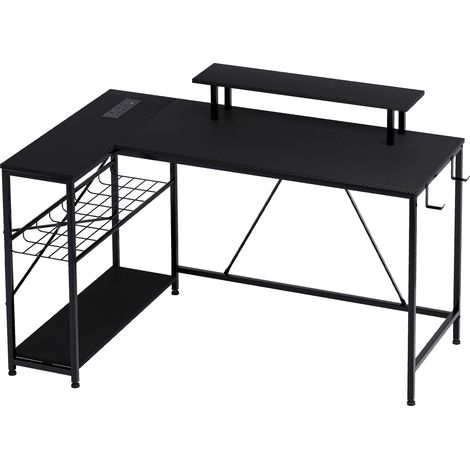 Levede Gaming Desk with LED Lights Shelf Corner L-Shaped Computer Table Charging