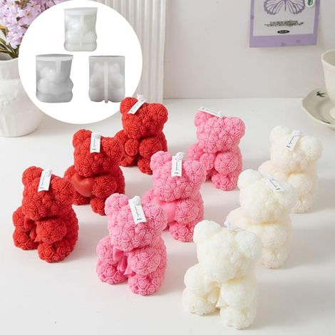 Molde de silicona de oso rosa, kit para hacer velas de osito de peluche, diseño de corazón. (1/5)