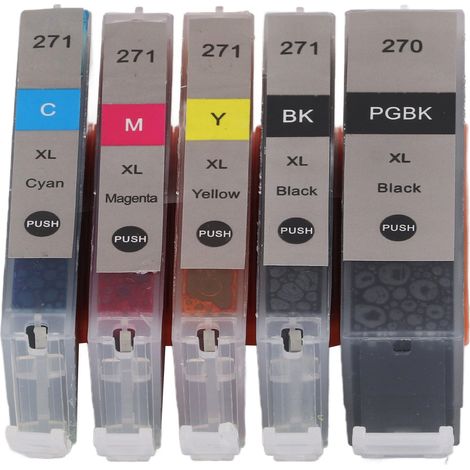 Cartouches d'encre 270-271 : pack de 5 cartouches avec encre recharge, compatibles PIXMA MG5720/MG5721 Noir Argent, MG5722 Blanc Argent, MG6820/MG6821 Noir Argent, MG6822, MG7720 (usage Amérique du No (1/5)