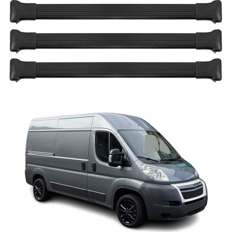 OMAC Barres de toit en aluminium pour Citroën Jumper II / Fiat Ducato 2006-2026 – TÜV / DIN 75302:2019 – Charge max 75 kg – 3 barres Noir (1/4)