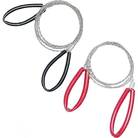 Scie à Fil de Poche - Lot de 2 - Acier Inoxydable - Coupe Bois et Plastique - Camping et Randonnée - 75 cm Rouge et Noir (1/5)