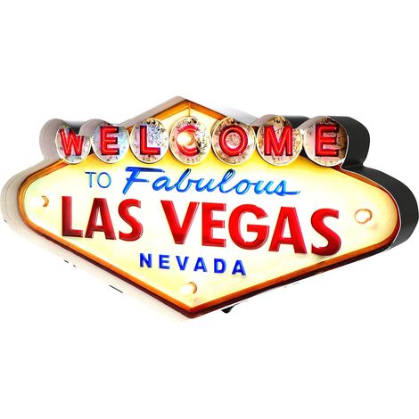 Enseigne Métallique Las Vegas - 1 Pièce - Style Rétro - Éclairage LED Intégré - Décoration Garage Bar Salon - 50x25x5 cm (1/5)