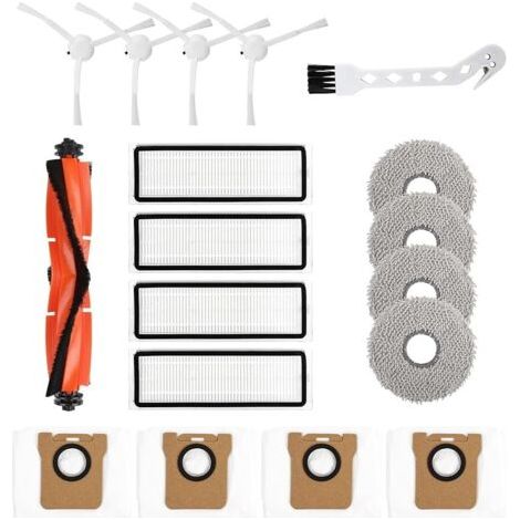 FENOPLASTICALot de 18 Accessoires pour Robot Aspirateur Xiaomi X20+/X10+ Dreame S10/ L10s Ultra, 1 Brosse Principale, 4 HEPA Filtres, 4 Serpillères, 4 Sacs à poussière, 4 Brosses latérales,1 Brosse de (1/5)