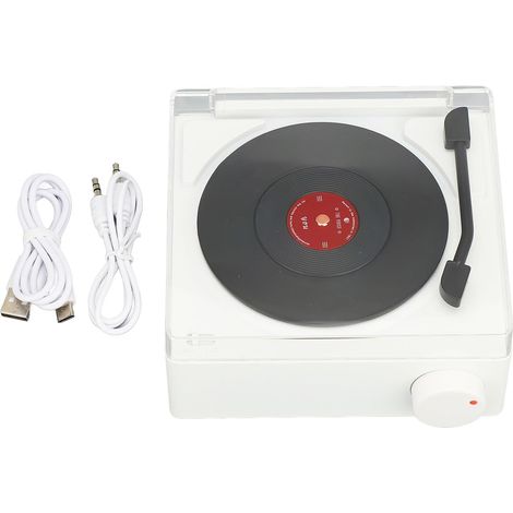 Réveil tourne-disque avec haut-parleur Bluetooth 5.0, son amélioré, connexion par câble audio et insertion de carte mémoire (blanc) (1/5)