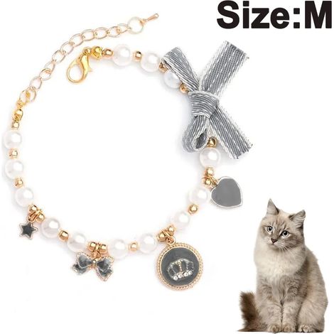 Collier pour chat avec clochette et pendentif en forme de cœur avec pierres de cristal, tissu en velours doux, collier sûr (1/5)