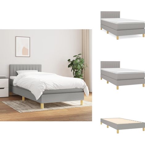 Sommier à lattes de lit avec matelas Gris clair 80x200 cm Tissu - Lit Plateforme - Lit Double - Literie - Matelas À Ressorts Ensachés - Têtière Ajustable (1/5)