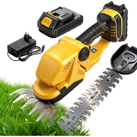 Battery Hedge Trimmer, Cordless Grass Trimmer with 21V Battery and Charger, 2 Blades, Lawn Shears with Battery Display, Adjustable Electric Hedge Trimmer Head for Garden, Edging Cutter (1/5)