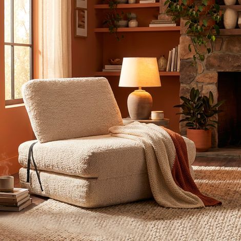 Abyane Sessel, Relaxsessel verstellbar, wandelbar in Bett, Bouclè Stoffbezug, Struktur Stoffmaterial, 31x31x97h cm (1/5)