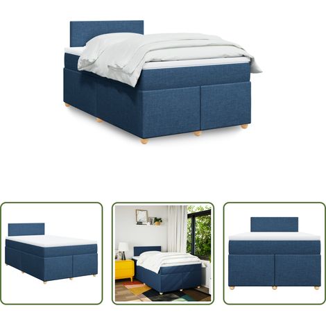 vidaXL Surmatelas - Sommier à lattes de lit avec matelas Bleu 120x200 cm Tissu (1/5)