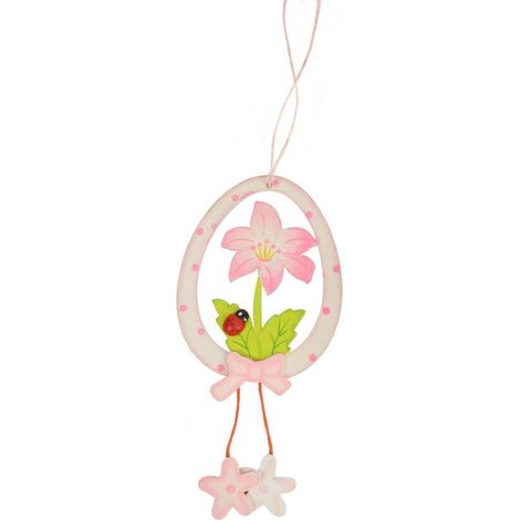 Ciondolo a forma di uovo in legno, 15 cm, rosa pasquale (1/2)