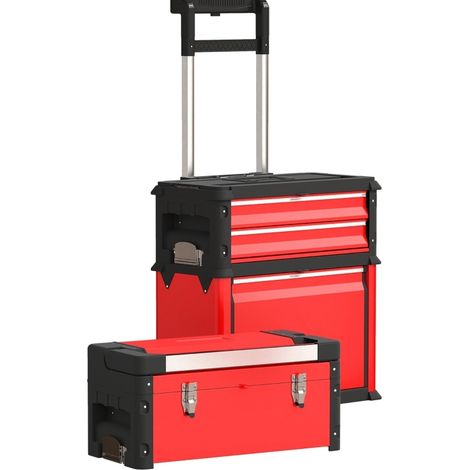 Carro portaherramientas modular vacío de 3 unidades con ruedas, acero y plástico, rojo, HOMVRA (1/5)