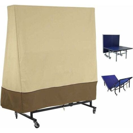 Wetterfeste Tischtennisplatte Abdeckung mit Kordelzug, Oxford-Gewebe, Schutzhülle für Ping Pong Tisch, 165 x 70 x 185 cm, Beige