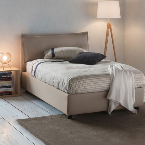 Talamo Italia Cama de plaza y media Gloria, Cama contenedor con revestimiento de tela, 100% Made in Italy, Apertura frontal, adecuado para colchón Cm 120x190, Tórtola, con embalaje reforzado (1/5)