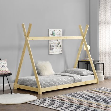 Letto per Cameretta Onejda a Forma di Capanna 90 x 200 cm Naturale [en.casa] (1/5)