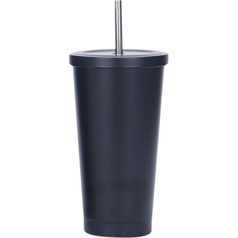 Tasse Isolée En Acier Inoxydable - 500 ml - Double Paroi Sous Vide - Avec Paille - Portable Et Étanche - Pour Café Ou Boisson Froide - 1 Pièce (1/4)