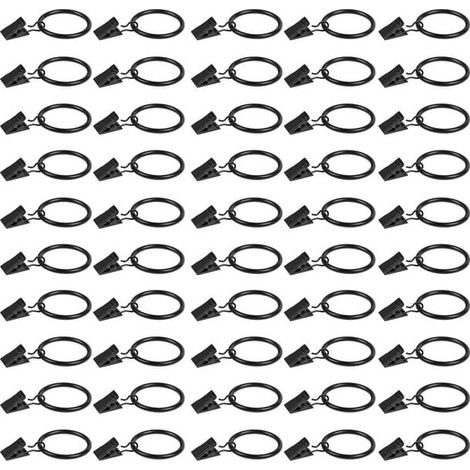 50 Pack Metal Drapery Rings with Clips Curtain Rod Clips, Curtain Rings with Clips Black Decorative Drapery, Rings with Curtain Clips, Curtain Clip Rings, Drapery Clip Rings (1/5)