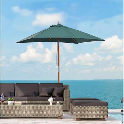 Ombrellone da giardino in legno verde 200x150 cm, inclinazione regolabile fino a 45°, tessuto in poliestere