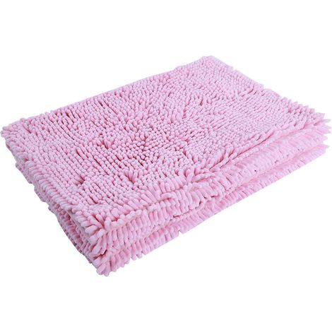 Tapis antidérapant en chenille, absorbant l'eau, pour salle de bain et salon (rose) (1/5)