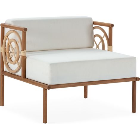 FUSSSTÜTZE 78X60X44 TEAKHOLZ/WEIßER STOFF AUSSEN / SOFAS, SESSEL, STÜHLE für alle Stilrichtungen, um dem Zuhause eine besondere Note zu verleihen (1/5)