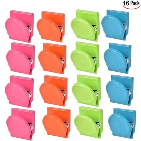 Aimant puissant,16 Pcs Aimant de Réfrigérateur Clips,Tableau Blanc Mural Magnétique Mémo Note Clip en Métal,3.5 x 3 x 2.2cm (1/4)