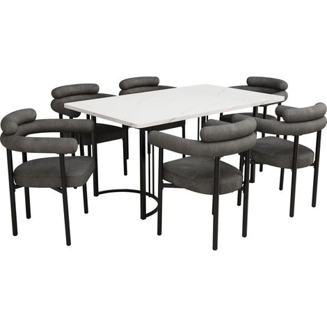 Set 6 sedie da pranzo moderne in tessuto effetto camoscio grigio scuro con braccioli (1/5)