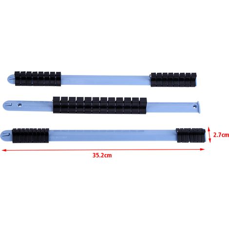 Ensemble de 3 supports de rangement muraux en plastique pour douilles de 6,35 mm (1/4"), 9,5 mm (3/8") et 12,7 mm (1/2"), avec séparateurs et plateaux. (1/5)